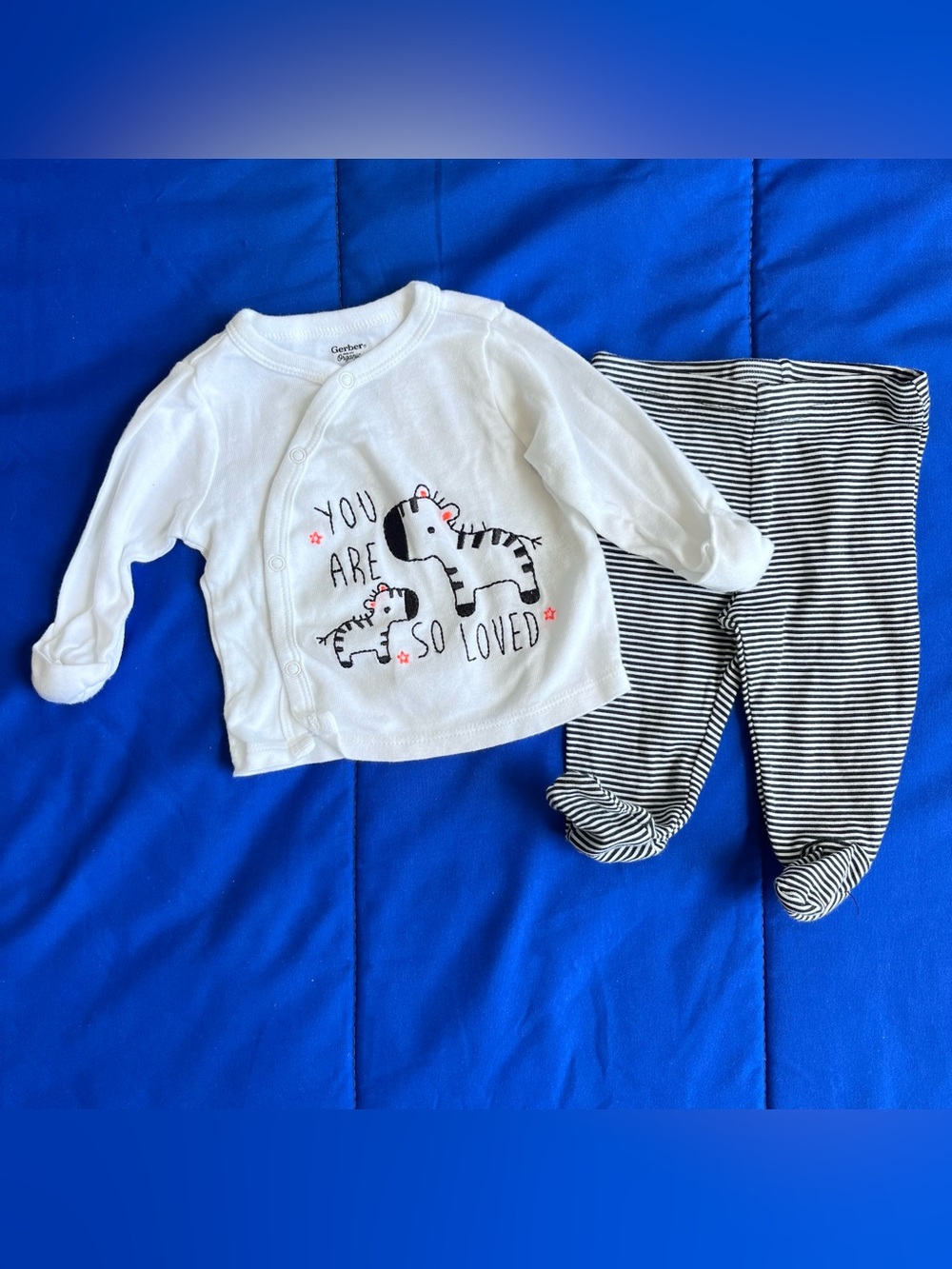 GERBER Organic White Black Zebra Long Sleeve Shirt & Pant Outfit Set Newborn